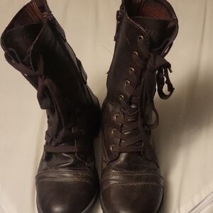 Brown Leather Women's Combat Boots